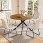 45.3 Inch Round Dining Table Set for 4, Mid Century Modern Small Coffee Set for Dining Room Kitchen Apartment (Light Walnut + 4 U-Shaped White Chairs)