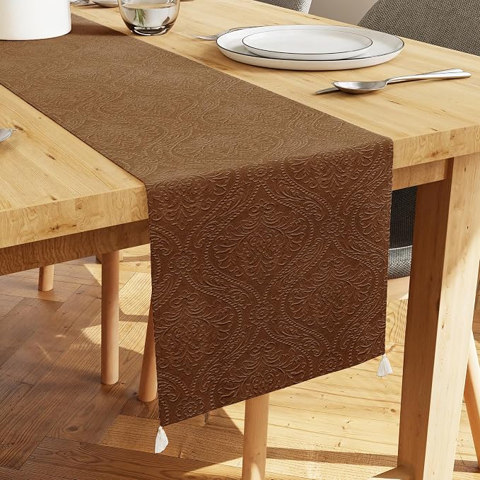 Encasa XO Table Runner, Embossed Velvet, Elegant 13"x72" | Coffee, 175 GSM by EncasaXO