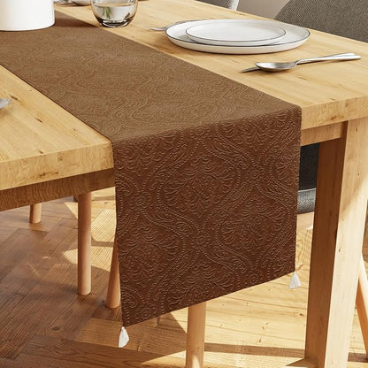 Encasa XO Table Runner, Embossed Velvet, Elegant 13"x72" | Coffee, 175 GSM by EncasaXO