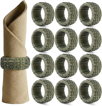 Artisan Cane Napkin Rings Set of 12, Earthy Woven Dinner Napkin Holders by ALPHALivingHOME