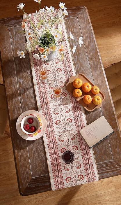 Designer Vintage Linen Long Table Runner, Floral Pattern, Dining Table - Image 8