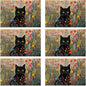 Placemats Set of 6 Cat Flowers Spring Place Mats Washable Kitchen Dining Linen Table Mats Stain Heat, for Home Party Indoor 12x18 in
