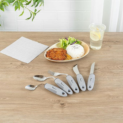 Restaurantware Adaptive Utensils - 1 count Stainless Steel, 9.843 x 5.118 x 1.575 Inches, Ergonomic Eating Aids, Non-Slip Utensil Set for Arthritis, Secure Grip Design, Gray