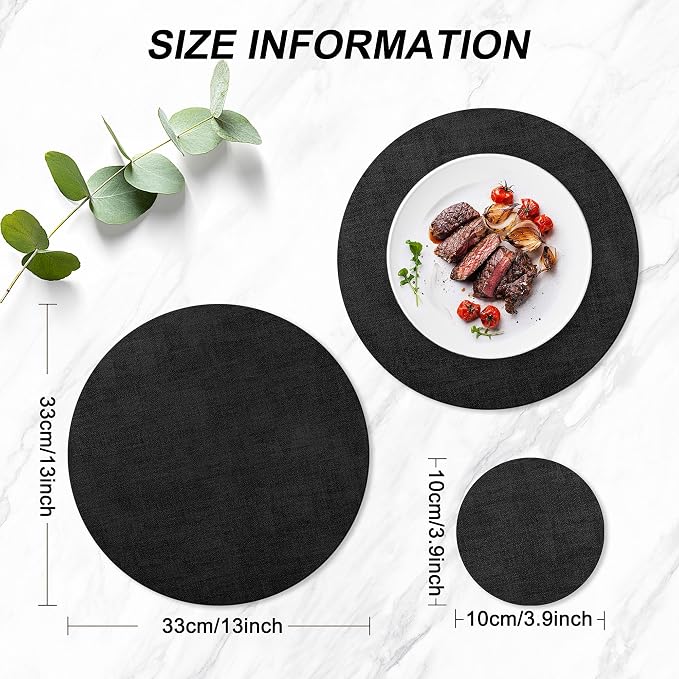 Round Faux Leather Placemats and Coasters, Reversible Heat Resistant Non-Slip - Image 3