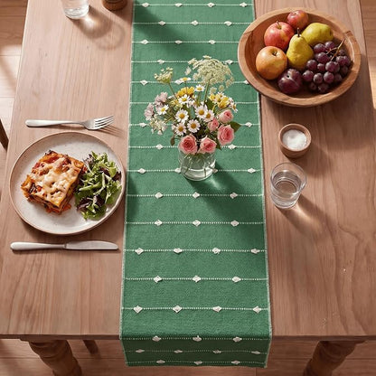 Artoid Mode Green Farbic Rustic Cotton Woven Table Runner, Farmhouse Christmas - Image 4