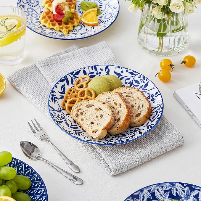 vancasso 8.25" Blue Salad Plates Set of 6, Porcelain Dessert | Microwave - Image 4