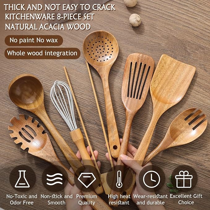 Natural Acacia Wooden Kitchen Utensils Set | Wooden Spoons - Image 5