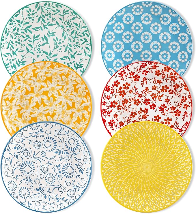 vancasso 8.25" Pastel Salad Plates Set of 6, Vintage Ceramic | Microwave by vancasso