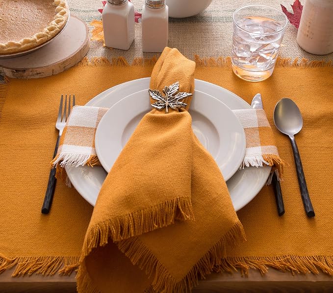 DII Everyday Collection, Fringed Solid Tabletop, Napkin Set, Pumpkin Spice - Image 6