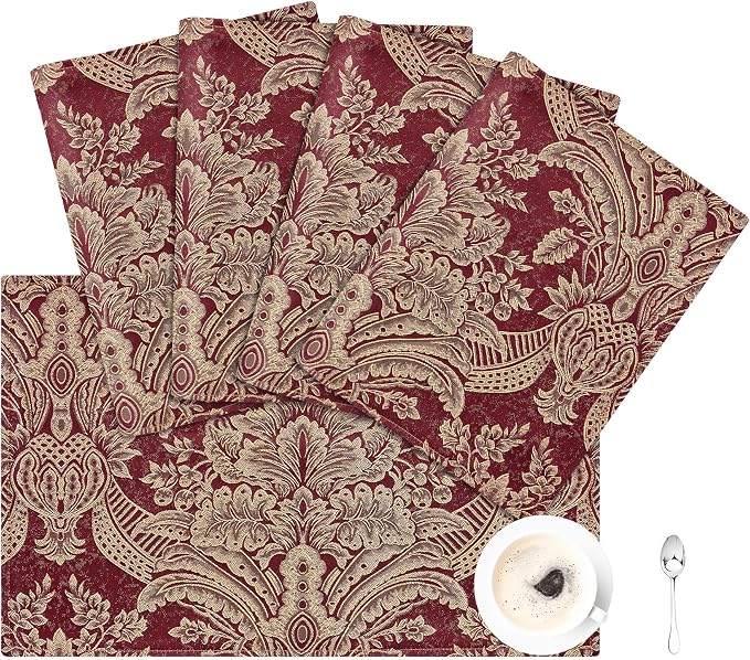 Loom and Mill Luxury Placemats Set of 4, Classic Jacquard Non-Slip Washable by LoomandMill