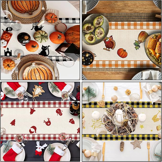 8 Pcs Gnomes Holiday Table Runner 72 Inches Long, Plaid Valentines Day St - Image 6