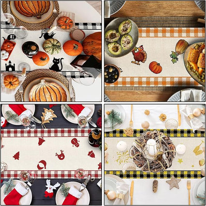 8 Pcs Gnomes Holiday Table Runner 72 Inches Long, Plaid Valentines Day St - Image 6