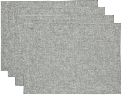Solino Home Linen Cloth Placemats Set of 4-100% Pure Linen Chambray Grey Placemats 14 x 19 Inch - Athena