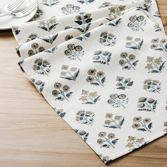 Block Print Floral Decorative Table Runners, 13x60 Inch Latte | 100% Organic - Image 6