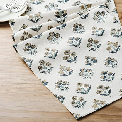 Block Print Floral Decorative Table Runners, 13x60 Inch Latte | 100% Organic - Image 6