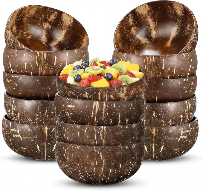 Jungle Culture 14 Pcs Bulk Coconut Bowls • Large 13–14 cm / 5.3-5.9" Natural by JungleCulture
