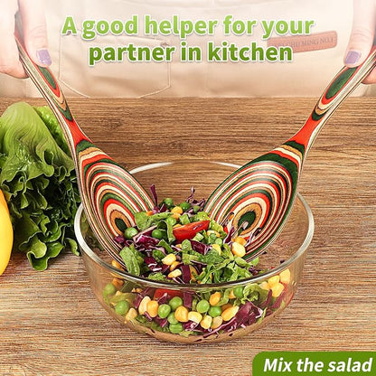 Salad Tongs, Pakkawood Wooden Spoons, Mixing Dinner Fork and Spoon | 10.5in - Image 6