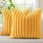 decorUhome Cozy Faux Fur Throw Pillow Covers 26x26 Set of 2 Decorative Soft Plush Striped Modern Farmhouse Boho Couch Euro Sham Pillow Cases with Velvet Back for Sofa Bed Living Room, Mustard Yellow
