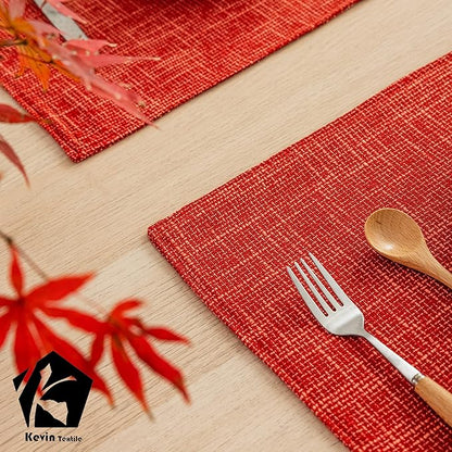 Kevin Textile Fall Table Mats Set of 4 Heat Resistant Washable Placemats for Seasonal Autumn Parties Buffet Dinner, 13 x 19 inches, Burnt Brick