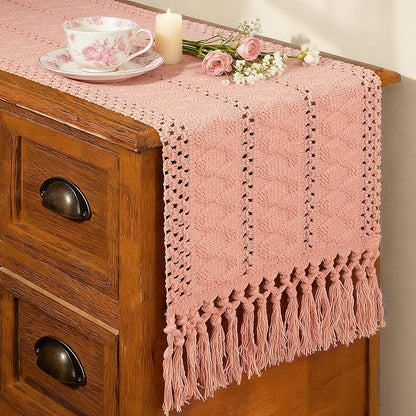 Pink Table Runner Boho Dresser Runner Home Coffee Table Decor 12x72 Inch | 72 by FEXIA