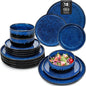 vancasso Starry 18 Pieces Dinnerware Sets for 6, Blue Reactive Glaze Dishes Sets, Ceramic Plates and Bowls Set, Dinner Salad Dessert Plates, and Cereal Bowls Set, Dishwasher and Microwave Safe