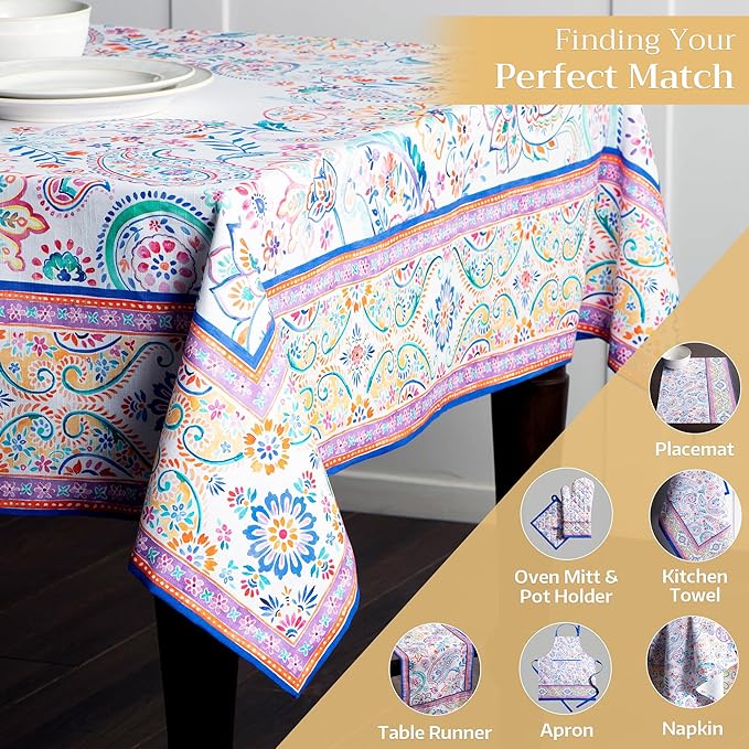 Maison d' Hermine Table Cloth Rectangle Table 100% Cotton 60 x 108 Inches Tablecloth Reusable Decorative for Dining Room Farmhouse Home Valentines Day Decorations Spring Summer - Indian Floral