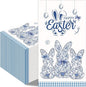 Easter Bunny Chinoiserie Napkins - 100 Pcs Blue White Happy Paper Dinner Disposable Party Decorations Sets Decorative Guest Cocktail Table Luncheon Beverage Supplies Decor Bulk 7.9 x 4.3 In