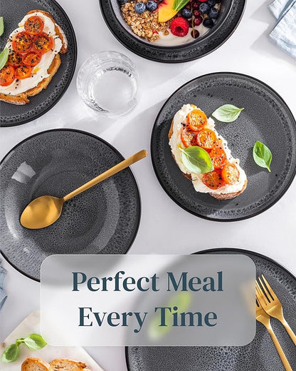 Stoneware dinnerware set 8 persons 24 pcs - Dishwasher, microwave and scratch resistant - Bowl and plate set 8 persons modern - Dinner service Pure Living black in gray…