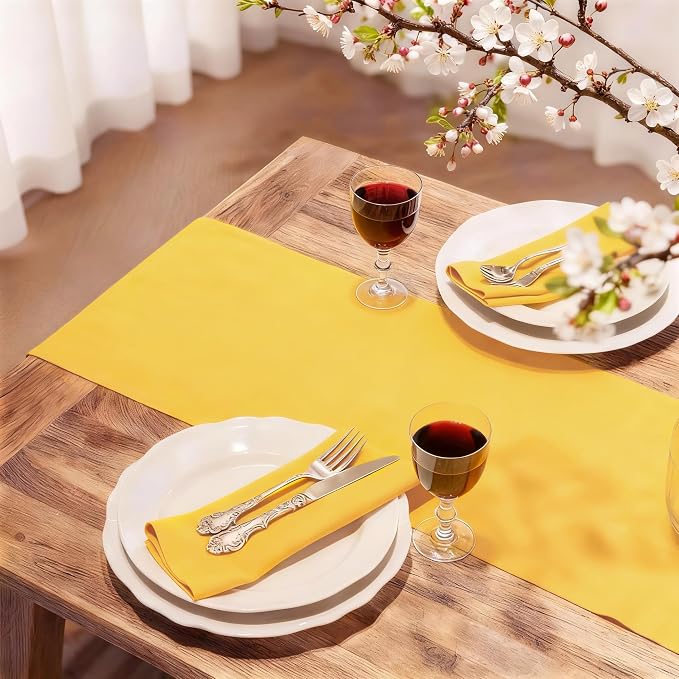 FOLINS&HOME Yellow Waterproof Decorative Table Runner 90 Inches Long | 210GSM - Image 2
