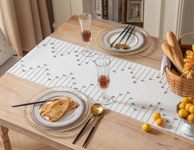 Boho Table Runner 13 x 108 Inch Long Natural Cotton Woven Runner - Image 4