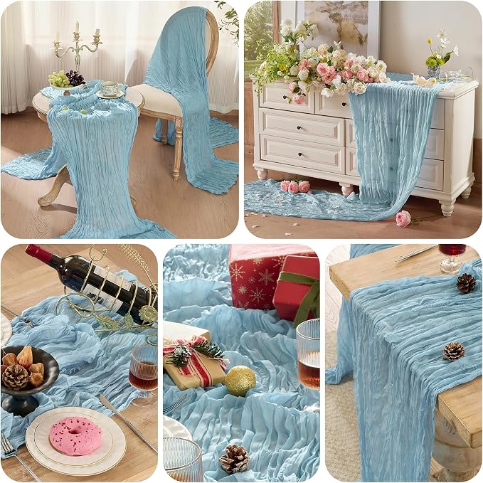 Dusty Blue Cheesecloth Table Runner 120inch Boho Gauze Home Decor | 120 Inch - Image 6