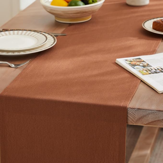 Rustic Cotton Linen Table Runner, 13x108 Inches Terracota | Farmhouse Style - Image 3