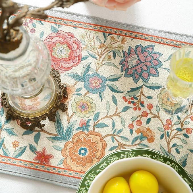 bilin gaier Designer Linen Long Table Runner, Colorful Floral Pattern, Dining - Image 4