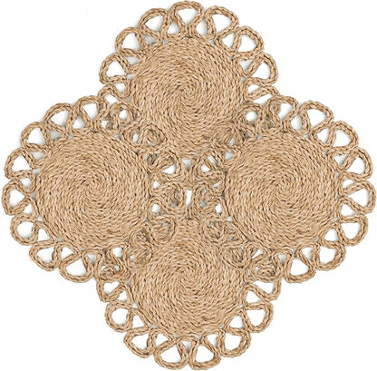 13.8" Corn Husk Woven Round Placemats Set of 4 - Wicker Boho Farmhouse Placemats - Rattan Table Mats Like Water Hyacinth for Dining Table, Wedding, Home, Christmas, Party
