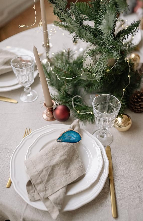 Gold Napkin Rings Set of 4 Natural Agate Slice Christmas Napkin Ring Dinner - Image 5