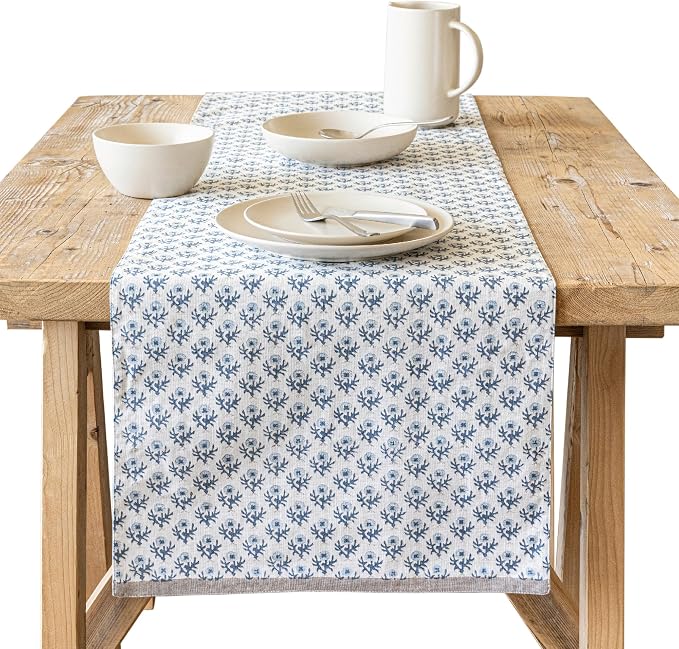 Over&Back 18x90 Hand-Blocked Printed Cotton Table Runner by overback