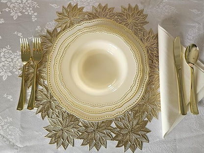 " OCCASIONS " 50 Plates Pack (25 Guests)-Heavyweight Wedding Party Disposable Plastic Plate Set -25 x 10.25'' Dinner + 25 x 7.5'' Salad/dessert plates (Rochelle Ivory and Gold)