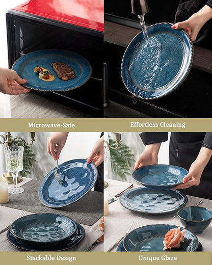 4-piece set, natural active glaze plate and bowl set, microwave and dishwasher - Image 6