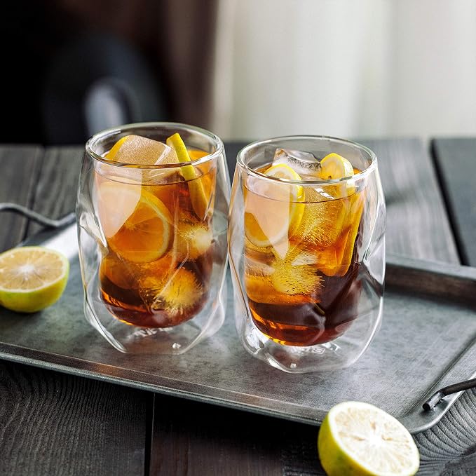 BTaT- Double Walled Glasses, 4 Pack, 12 oz, Insulated Diamond Shaped Glass Cups - Image 5