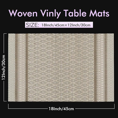 FAVE Placemats Set of 6 Golden Placemats Woven with Silver Thread Durable and Wipeable Vinyl Placemats Heat Resistant Table Mats Set of 6 High Texture Place Mats for Kitchen Table(Golden)