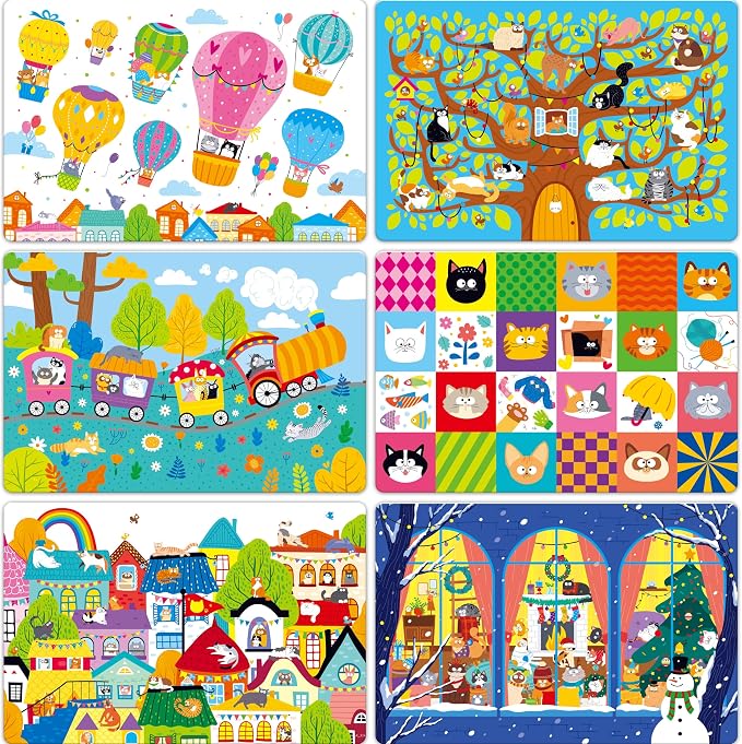 6 Pack Placemats for Kids, Non-Slip Washable Dining Mats, Reusable Cat-Themed by SpriteGru