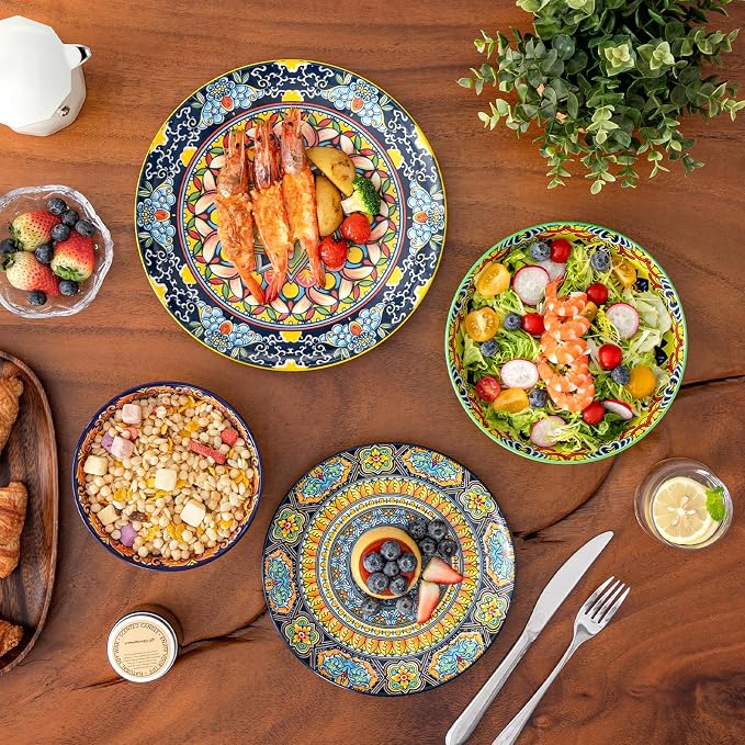 vancasso 16 Pieces Plates and Bowls Set, Bohemian Style Dinnerware Sets Service - Image 6