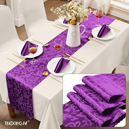 RUDONG M Purple Satin Table Runners, 12 x 108 Inch, 2 Pack | Long Silky Damask - Image 2