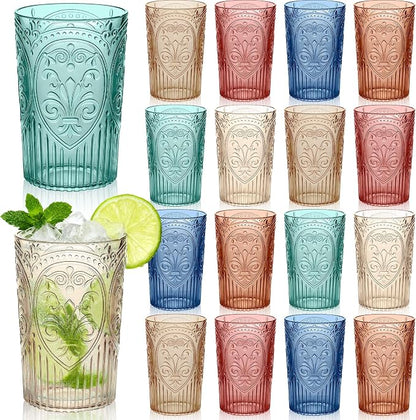 24 Pcs 16 oz Plastic Vintage Drinking Glasses Stemless Ribbed Highball Glasses by Unknown