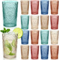 24 Pcs 16 oz Plastic Vintage Drinking Glasses Stemless Ribbed Highball Glasses by Unknown