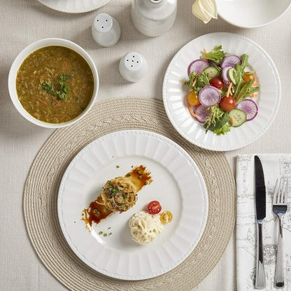 Tabletops Gallery Embossed Bone White Porcelain Round Dinnerware Collection- - Image 2