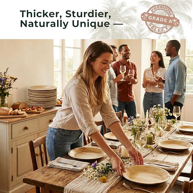 Indie Palm Disposable Palm Leaf Plates – 50 Pack 10 Inch Square – Heavy Duty, 100% Compostable & Biodegradable – Eco-Friendly Alternative to Plastic & Bamboo – Perfect for Parties & Events