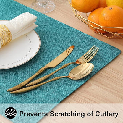 homing Cotton Linen Placemats Set of 4, Cloth Washable Farmhouse Dining Table Mats for Indoors & Outdoors, Easy to Clean, Teal, 13 x 19 Inch