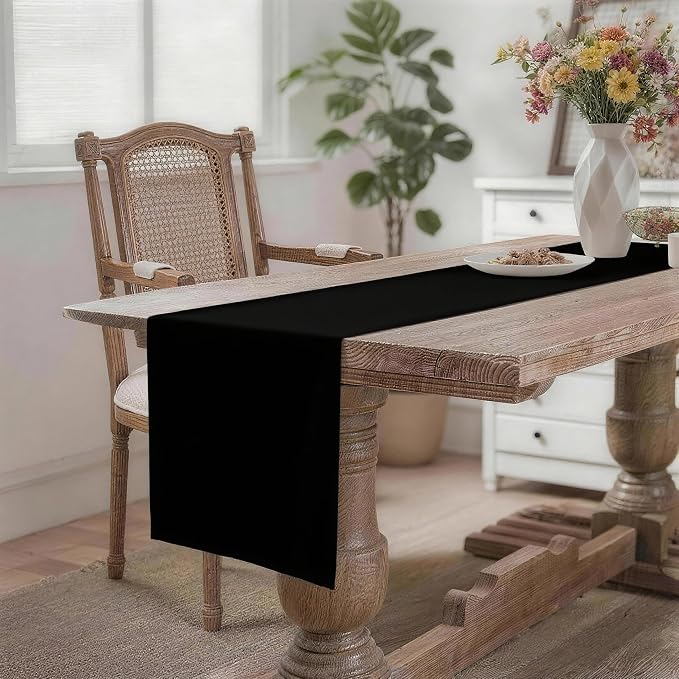 MEANMOY Black Table Runner 60 Inches Long Waterproof Washable Table Runners | - Image 2