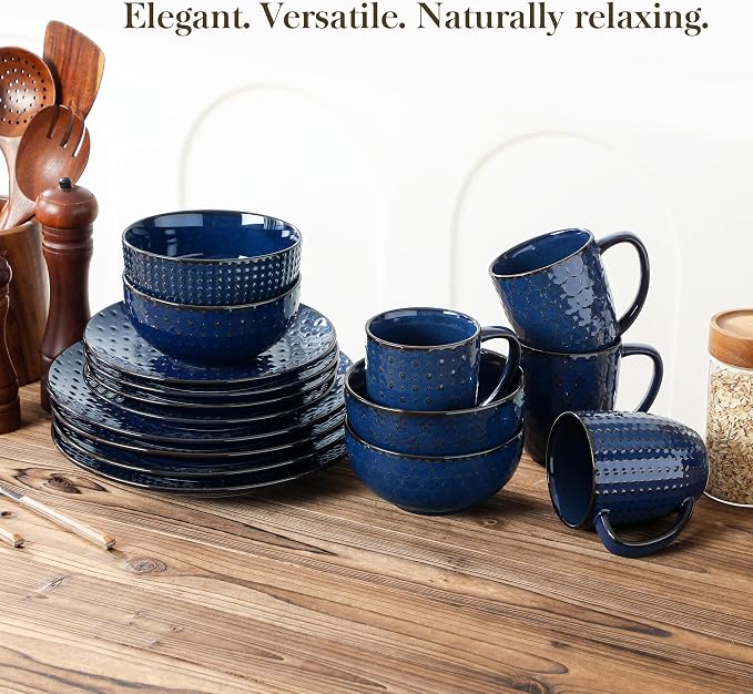 MALACASA 16 Pieces Dinnerware Sets, Farmhouse Plates and Bowls Sets, Embossed - Image 6